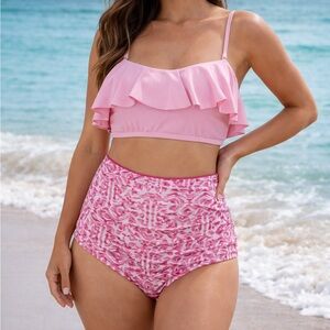 June Loop Pink High Waisted Bikini Two Piece Set Top + Bottom Size S